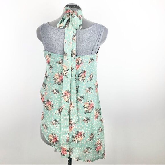 AoBaBa Mint and Rose Floral Silk Blend 2 Piece Halter Top Pantsuit Set - Picture 7 of 16